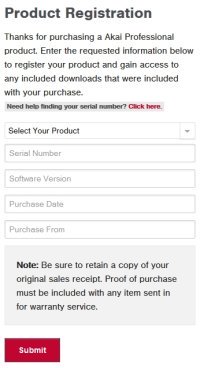 akai mpk2 faq registration