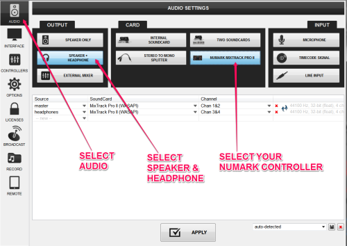 numark virtualdj8 audiosettings